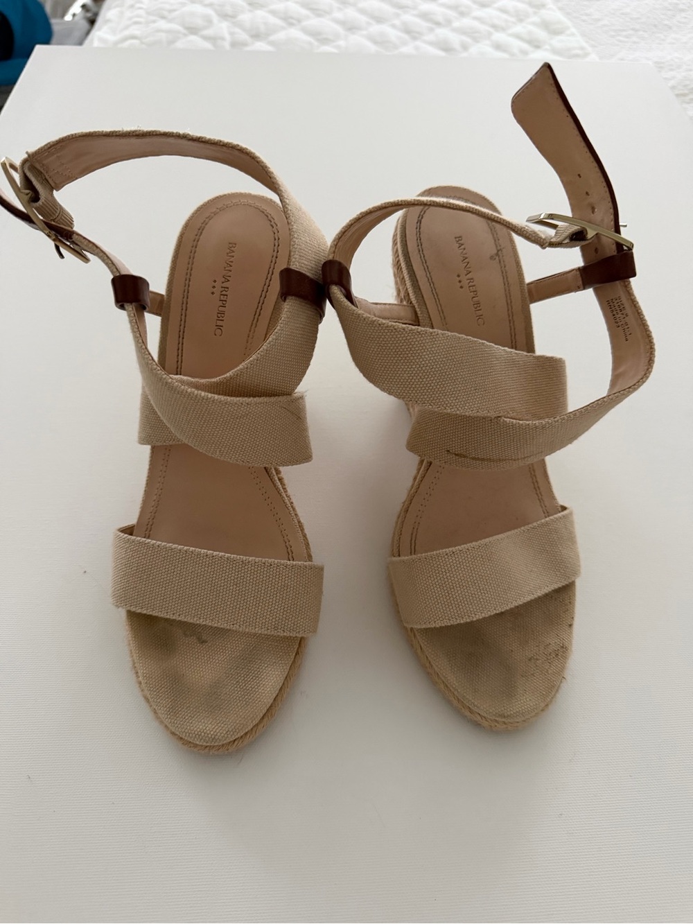 Banana Republic Beige Canvas Strappy Wedge Sandals